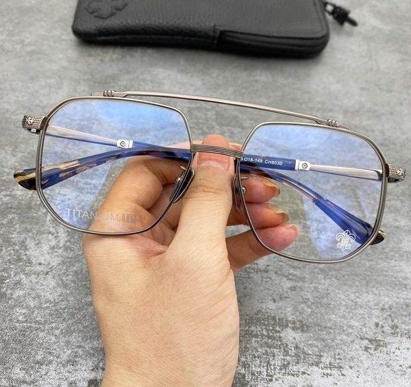 

krosin glasses frame metal double beam pure titanium ultra light wide face myopic flat lenses for men and women, White;black