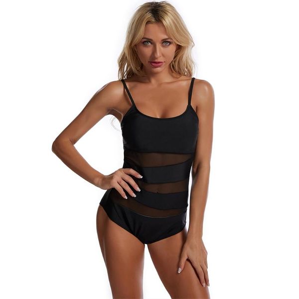 

one-piece suits 2021 black net large size swimwear female plus swimsuit beachwear swimming for women xxl