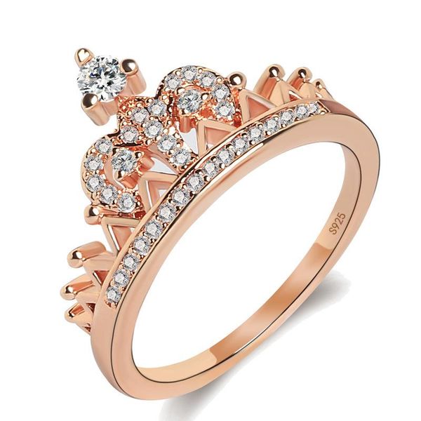 

wedding rings micro-inlaid simulation zircon ring jewelry gold plating birthday engagement love crown rose for women, Slivery;golden