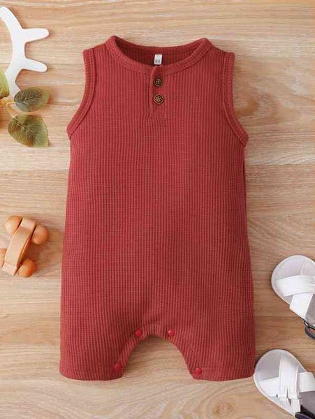 

baby waffle knit quarter button romper she, Blue