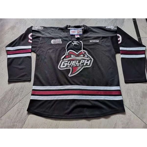 

sjzl rare hockey jersey men youth women vintage black wine red guelph storm #9 nick suzuki game worn size s-5xl custom any name or number