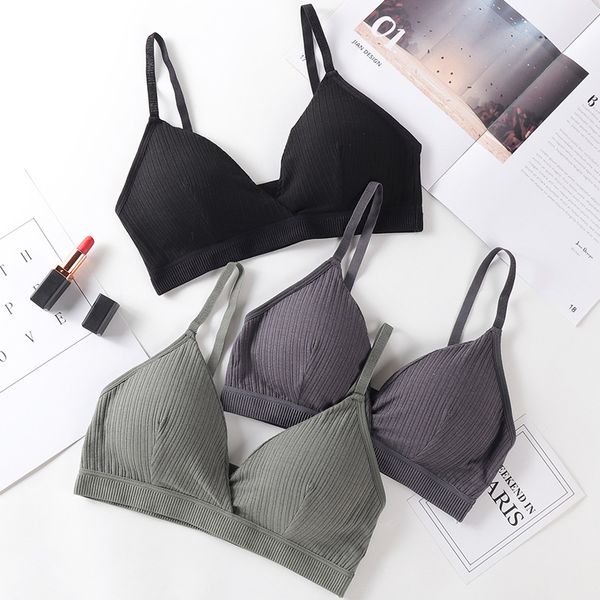 

French Triangle Cup Bralette Women Sexy Adjustable Shoulder Strap Gather Shockproof Bra Push Up Bra Brassiere Female, Black