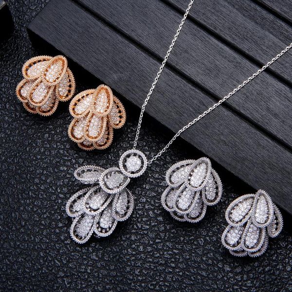 

earrings & necklace eyer luxury silver color jewelry sets cubic zircon ring ladies wedding party dress bride dubai fashion