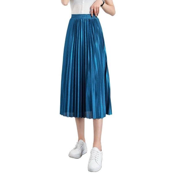 

skirts women chiffon pleated skirt autumn long mid-length spring female lining stretchy high waist drape maxi, Black