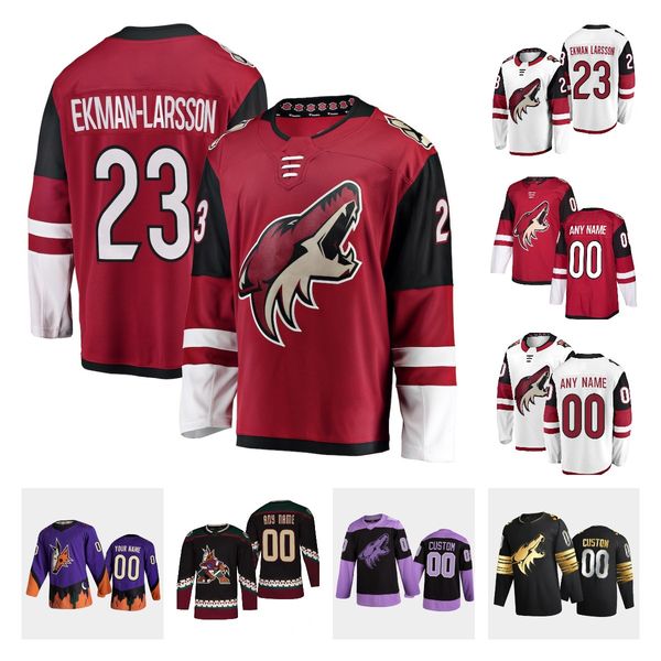 

custom arizona coyotes hockey jersey niklas hjalmarsson conor garland paul bissonnette tyler pitlick johan larsson john hayden derick brassa, Black;red