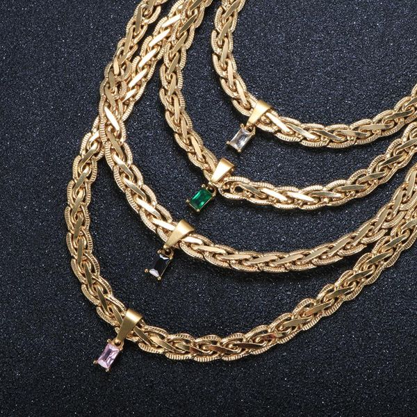 

chokers trend cuban gothic stainless steel necklaces for women men couples zircon ashlar pendant charm chain choker jewelry, Golden;silver