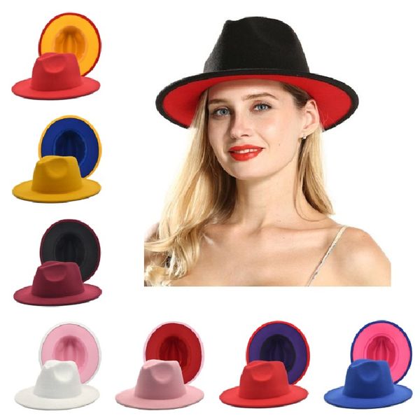 

fashion women panama cap jazz formal hat lady felt fedora hats patchwork wide brim caps trilby chapeau autumn winter designer hats, Blue;gray