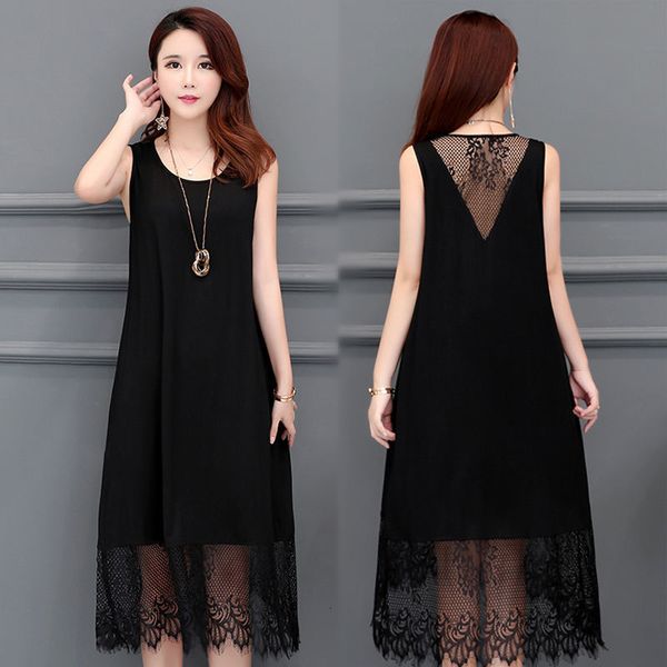 

2021 off the shoulder summer loose black knit ladies sewing lace dress plus size 4xl fy08 sxsl, Black;gray