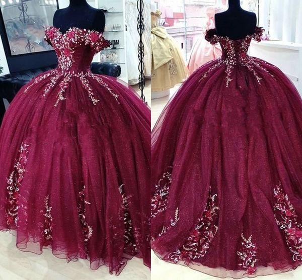 

fantastic burgundy quinceanera dress embroidered floral 3d flowers applique beads off shoulder sweet 16 dresses graduation prom for college, Blue;red