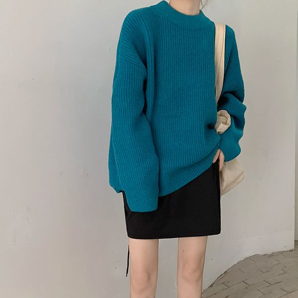 

2021 fashion ol minimalist basic solid sweater women new autumn winter elegant formal knitted pullovers and sweaters mf7m, White;black