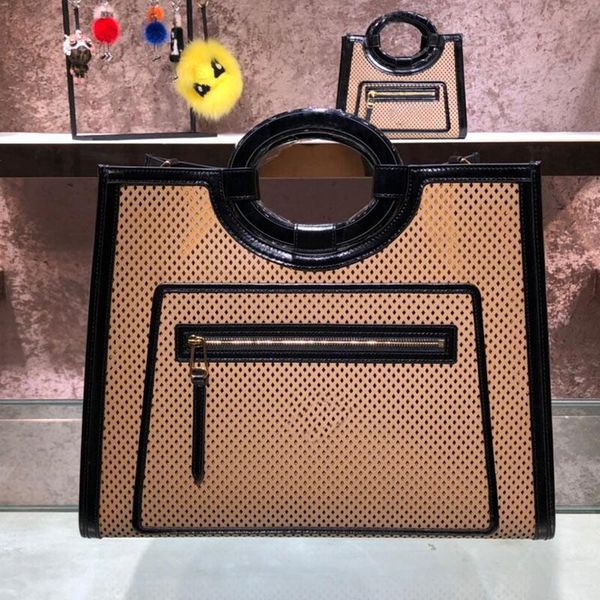 

new fashion luxurys designers bags women handbag perforated calf leather bag zipper bag retro smooth black lamb skin tote oval hard handle