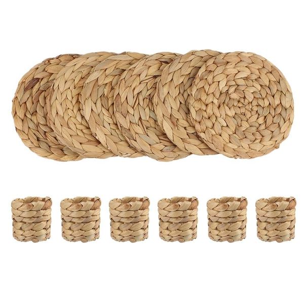 

napkin rings water hyacinth round placemat,woven wicker table mat with ring,rustic setting accessories,kitchen straw