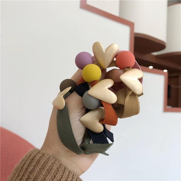 

simple handmade scrunchie women girls heart elastic hair rubber bands accessories hair rope ring holder ornaments headdress, Slivery;white