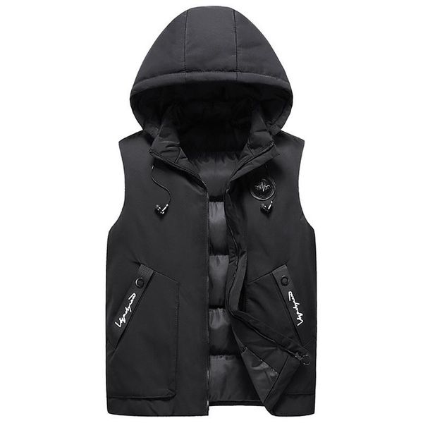 

men's vests autumn warm sleeveless jacket winter padded coat hooded zip vest coats plus size 5xl men hoodies waistcoats fashion small p, Black;white