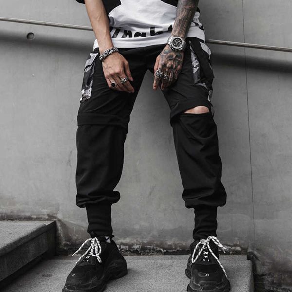 

men's pants detachable leg cotton camo cargo streetwear summer hip hop harem multi-pocket sweatpants men jogger trousers rhef yl0c, Black