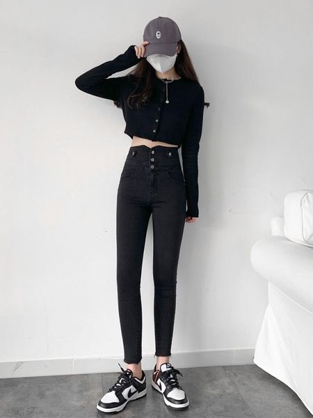 

women's jeans high waist 2021 fall style pencil pants stretch street, Blue