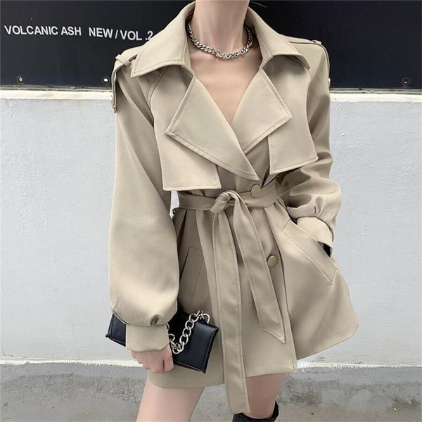 

women's trench coats british fashion classic black khaki spring fall elegant belted windbreaker long coat double-breasted slim waist ja, Tan;black