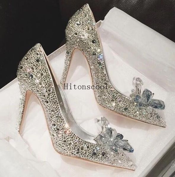 

dress shoes bling clear crystal women high heels chic cinderella pointed toe rhinestones covered bride pumps party wedding, Black
