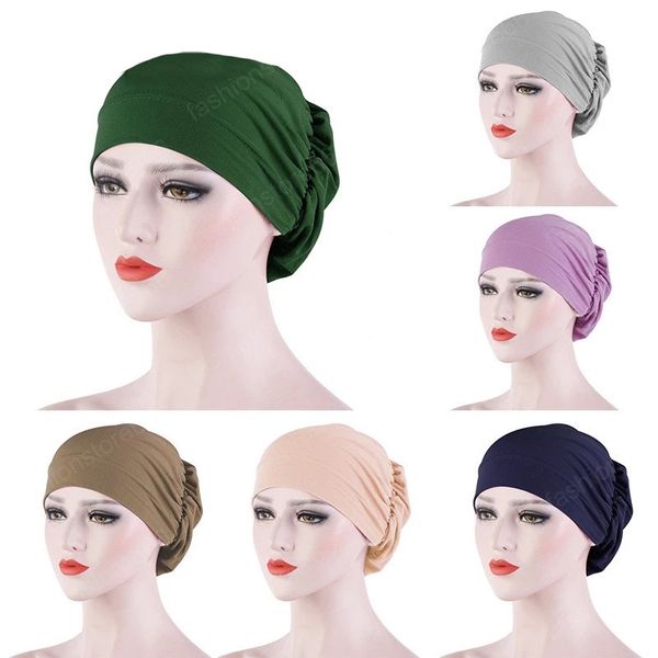 

women cotton breathe hat new women's hijabs turban elastic cloth head cap hat ladies hair accessories muslim scarf cap, Blue;gray