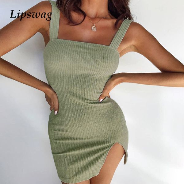 

slash neck slit party dress women spring summer sleeveless mini dresses elegant lady slim bodycon solid vest dress vestidoshigh quality, Black;gray