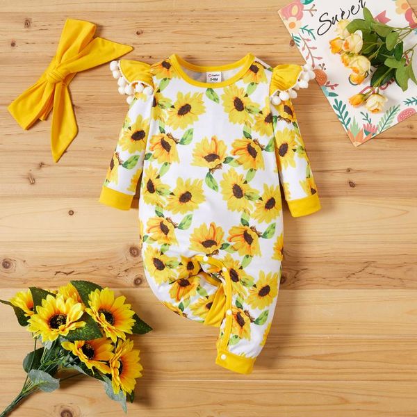 

jumpsuits baby girl sweet sunflowers jumpsuit containing headband, Blue