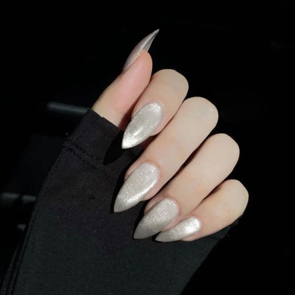 

false nails full cover manicure tool wearable fake almond nail tip tips, Red;gold