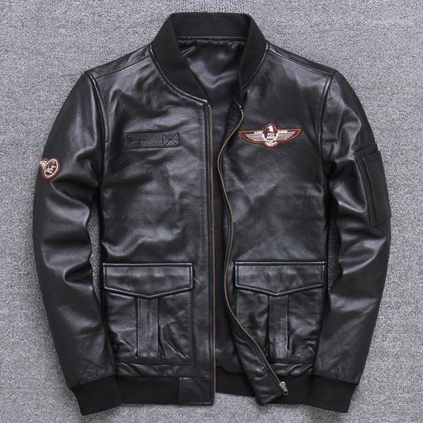 

men's leather & faux genuine cowhide short black jacket pilot suit motorcycle slim coat plus size 5xl