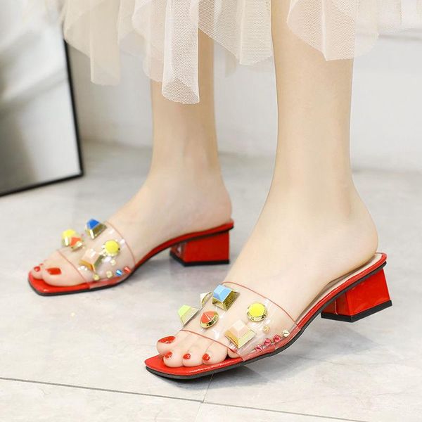 

cresfimix women fashion party crystal rivet slip on high heel sandals lady open toe spring colorful sandal shoes a6664c, Black