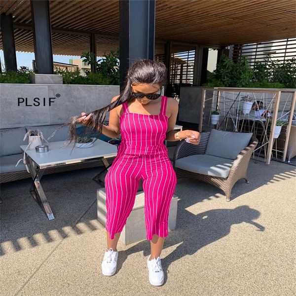 

women's jumpsuits & rompers arrival 2021 fashion striped design lady summer sleeveless strap high street casual, Black;white
