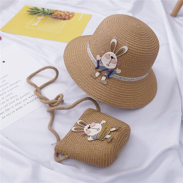 

caps & hats children girl summer straw hat fashion 2021 sunscreen sunshade cap casual beach sun bag chapeau de paille, Yellow