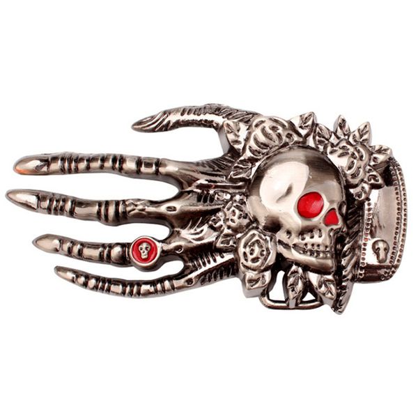 

2021 new fashion buckel metal head hip hop decorative belt style skull hand buckle g3gc, Black;brown