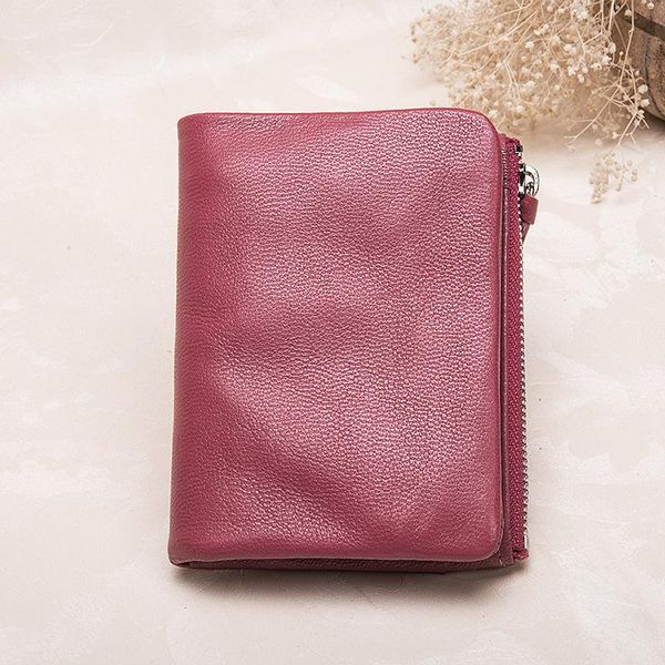 

wallets vintage genuine leather women short sheepskin small soft real wallet coin pocket female purse money clip, Red;black