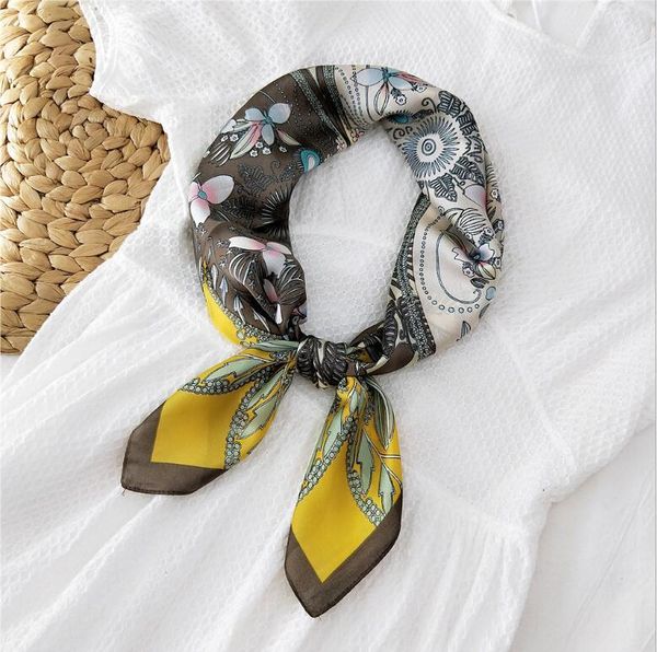 

scarves yishine 2021 70*70cm women multifunction polyester silk scarf sweet hearts flowers prints satin square wraps ladies hija, Blue;gray