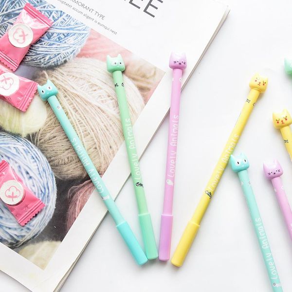 

gel pens 1pc creative cartoon cute candy color cat pen full needle water-based school office stationery