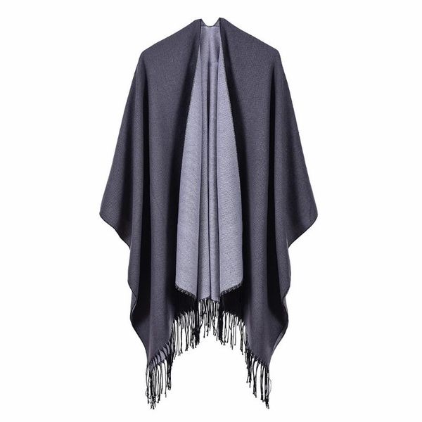 

scarves ywairsun street ladies scarf autumn winter poncho leopard brandwild air conditioning room warm dual-use plain tassel shawl cloak, Blue;gray