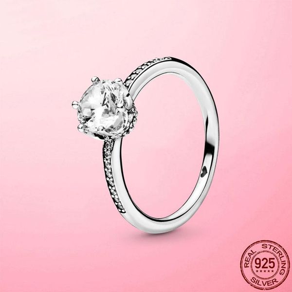 

cluster rings 925 sterling silver clear pave cz crown for women wedding engagement birthday banquet girlfriend gift jewelry, Golden;silver