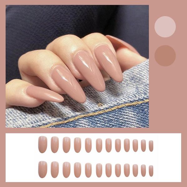 

false nails medium and long fake pink wearable nail stickers finished 24 pieces with glue ne, Red;gold