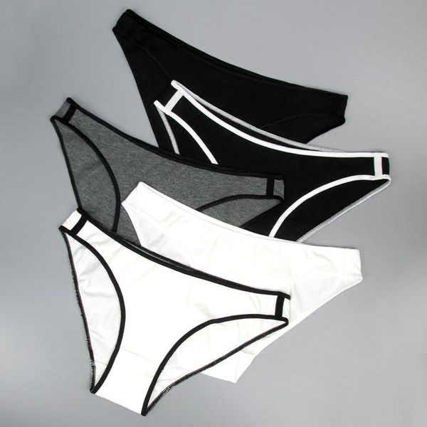 

women's panties 2pcs cotton female underpants for women low rise briefs contrast color underwear plus size pantys lingerie, Black;pink