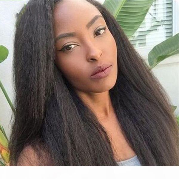 

virgin malaysian hair lace front wigs with baby hair pre plucked kinky straight human hair wig bleached knots, Black;brown