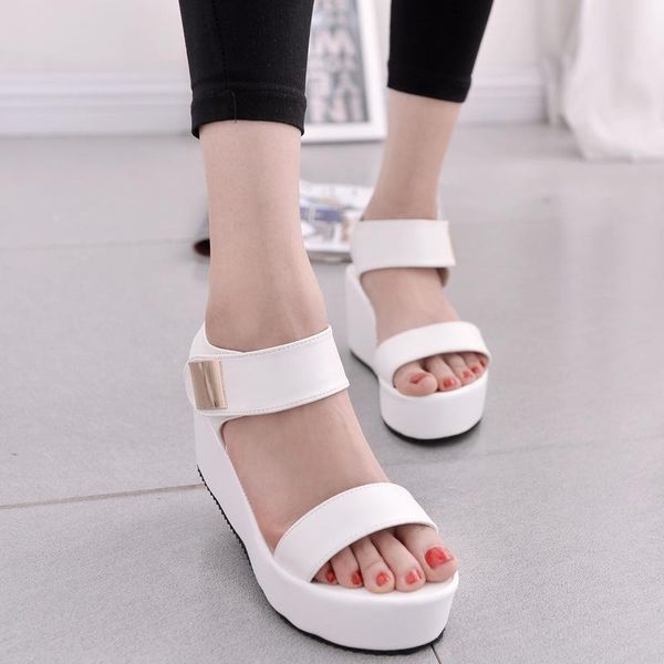 

sandals platform shoes women high heel wedges open toe gladiator trifle footwear, Black