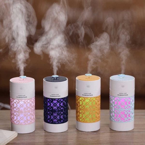 3 in 1 Lucky Cup Luftbefeuchter USB Ultraschall Aroma Diffusor Mini ätherische Öllampe mit LED-Lichtventilator Auto Lufterfrischer Karton 210724