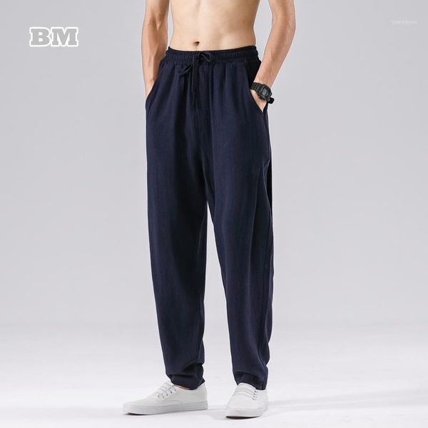 

men's pants 2021 spring summer cotton linen thin casual retro plus size sports trousers japanese harajuku sweatpants men clothing, Black