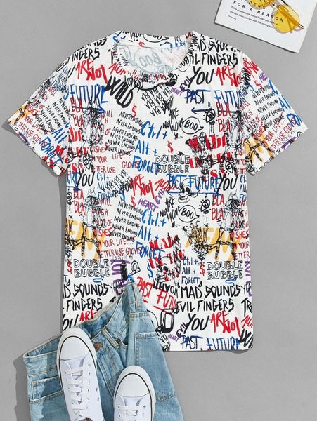 

men random letter graphic tee 30pm#, White;black