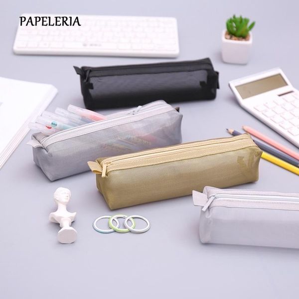 

pencil bags simple transparent mesh case kawaii nylon pen bag box stationery pouch for kids gift office school supplies