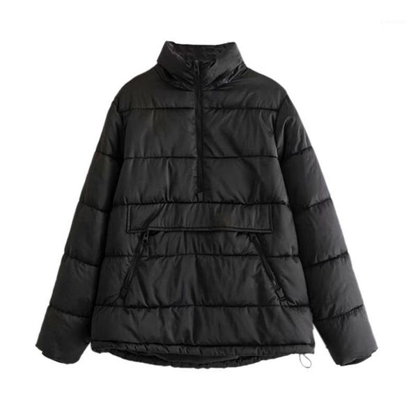 

winter black casual long-sleeved kangaroo pocket jacket cotton clothing ladies coat1