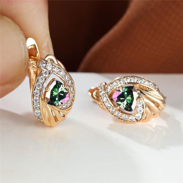 

hoop & huggie classic female crystal geometry small earrings charm gold color for women dainty rainbow zircon wedding, Golden;silver