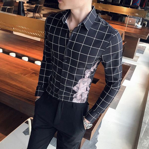 

Britnico New Estilo Camisa Masculina Moda Primavera Nova Manga Longa Camisas Xadrez Para Roupas Masculinas Ajuste Fino Chem GAH8, Black;brown