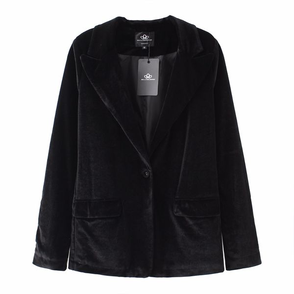 

2021 fashion velvet blazer jacket women blazer autumn warm ladies blazer coat one button turn-down collar outwears, Black;brown