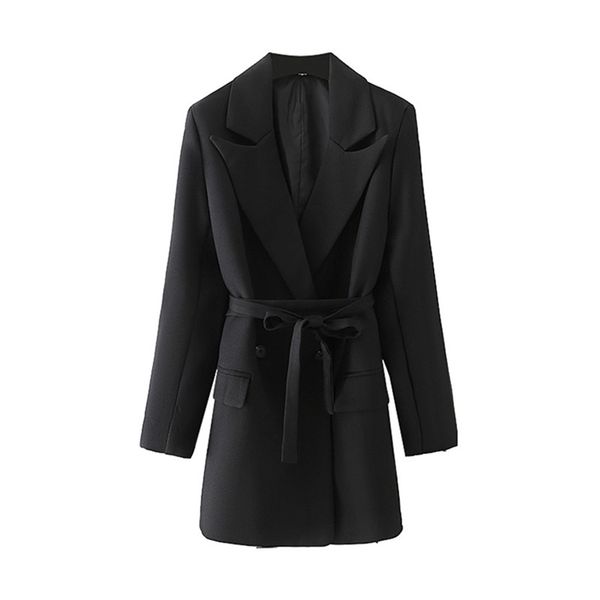 

women elegant blazer long sleeve double breasted belt slim check coat office work suit jacket outerwear 210531, White;black