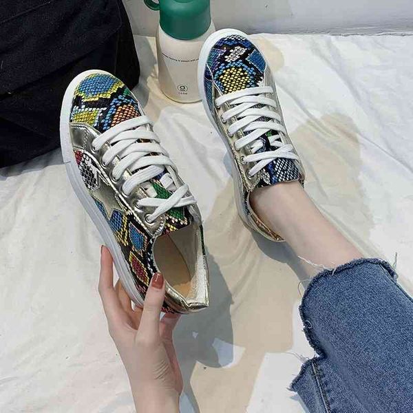 

dress shoes women snake printing pu leather vulcanized lace up female sneakers fashion platform woman walking footwear tj7h, Black